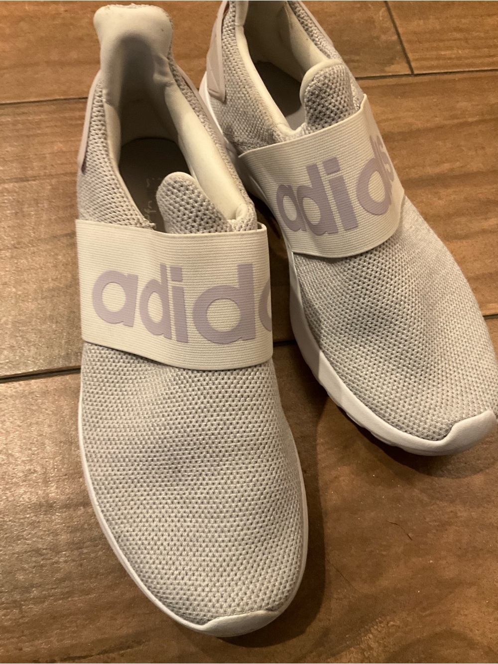adidas Slip-On Athletic Shoes in Light Gray with Lavender Logo